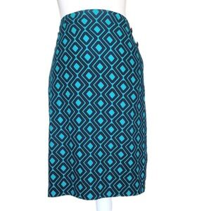 Ann Taylor Loft Skirt Womens 16 Pencil Side Split Cotton Turquoise Navy Pockets